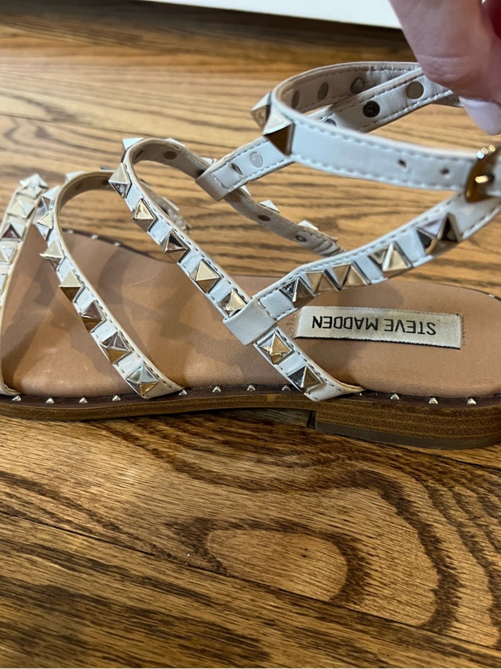 Steve Madden Neutral Studded Strappy Flat Sandals